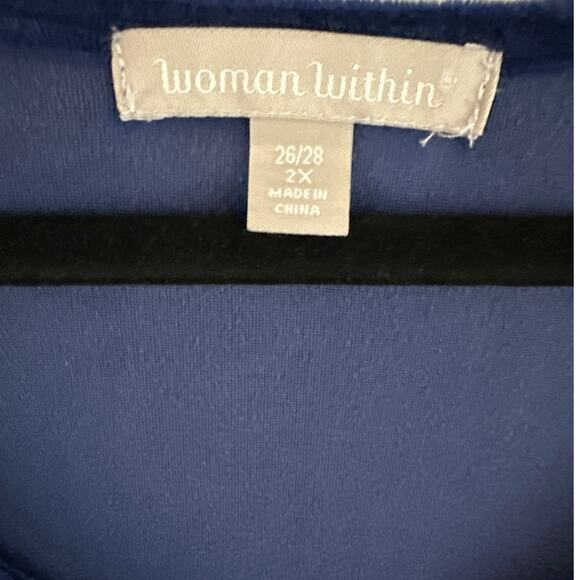 Woman Within Velour Pintuck Button Up Knit Tunic Top Blouse Blue V-Neck Size 2X - Picture 8 of 10